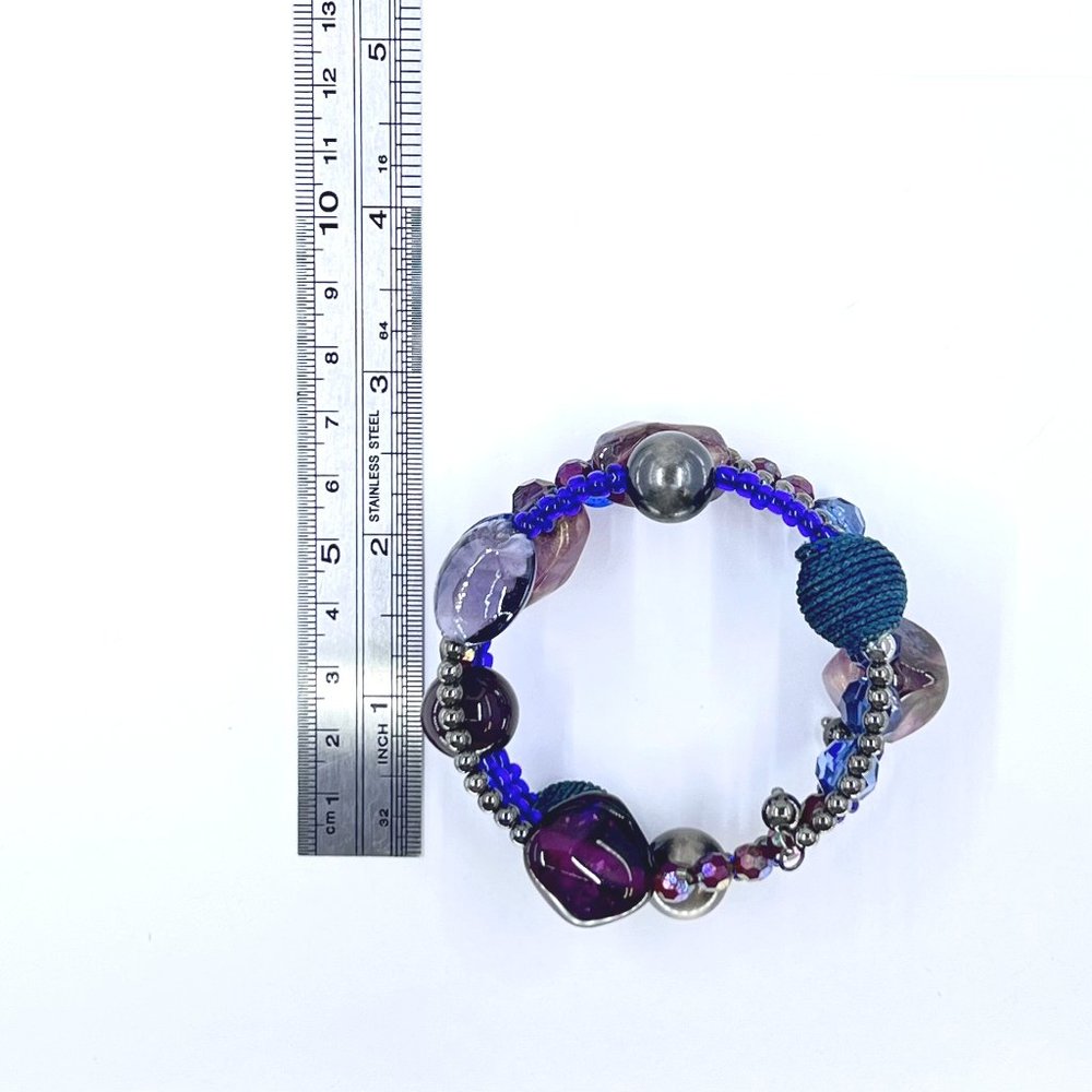 NWOT – BOHO Beaded Multi Color Gunmetal Tone Wire Wrap One Size Bracelet - Picture 6 of 6